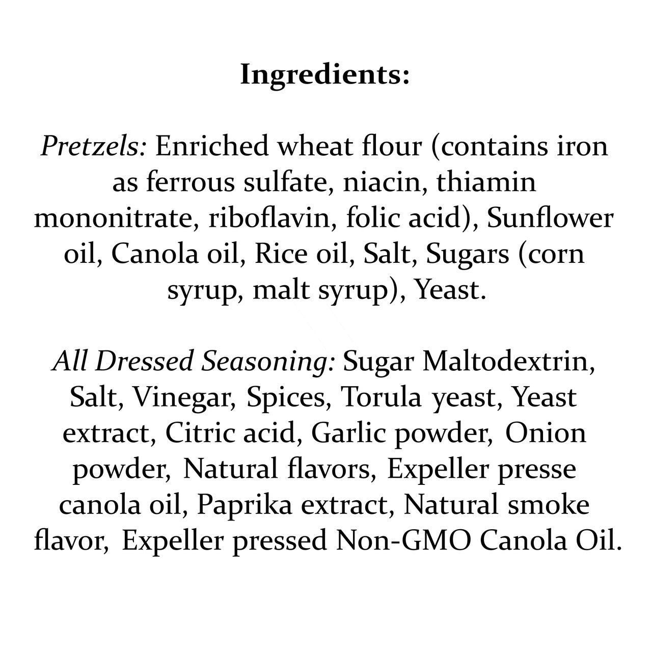 Pretzel Pzazz Seasoned Pretzel Pieces, All Dressed, 56g/2 oz. Ingredients
